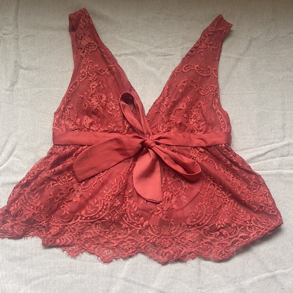 FREE PEOPLE Chantel Lace Tank Top Coral S EUC - Picture 2 of 3